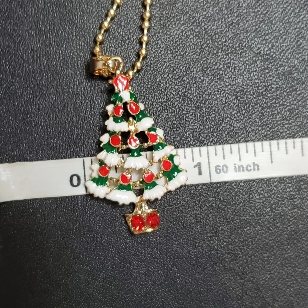 Gold tone holiday Christmas tree necklace 20-21.5
